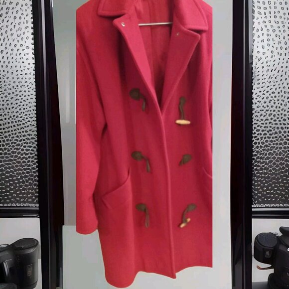 JG Hook Wool Coat womans Large Vtg 80's Red Long Double-Breasted Coat trench USA - Picture 4 of 7